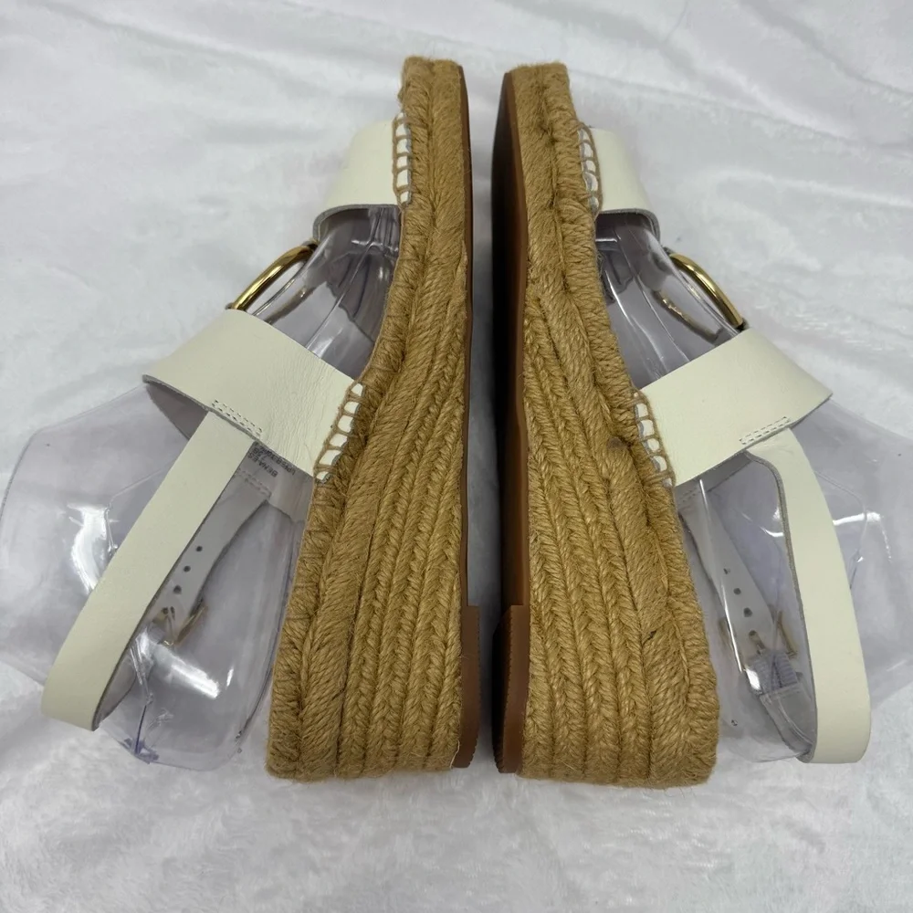 Lauren Ralph‎ Lauren White Leather Bena Wedge Espadrilles Size 7.5 Gold-tone